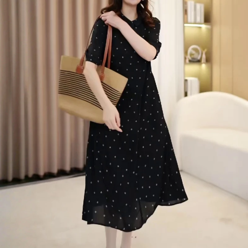 高档轻奢妈妈波点连衣裙大码遮肉遮胯宽松显瘦过膝裙子2025夏季新