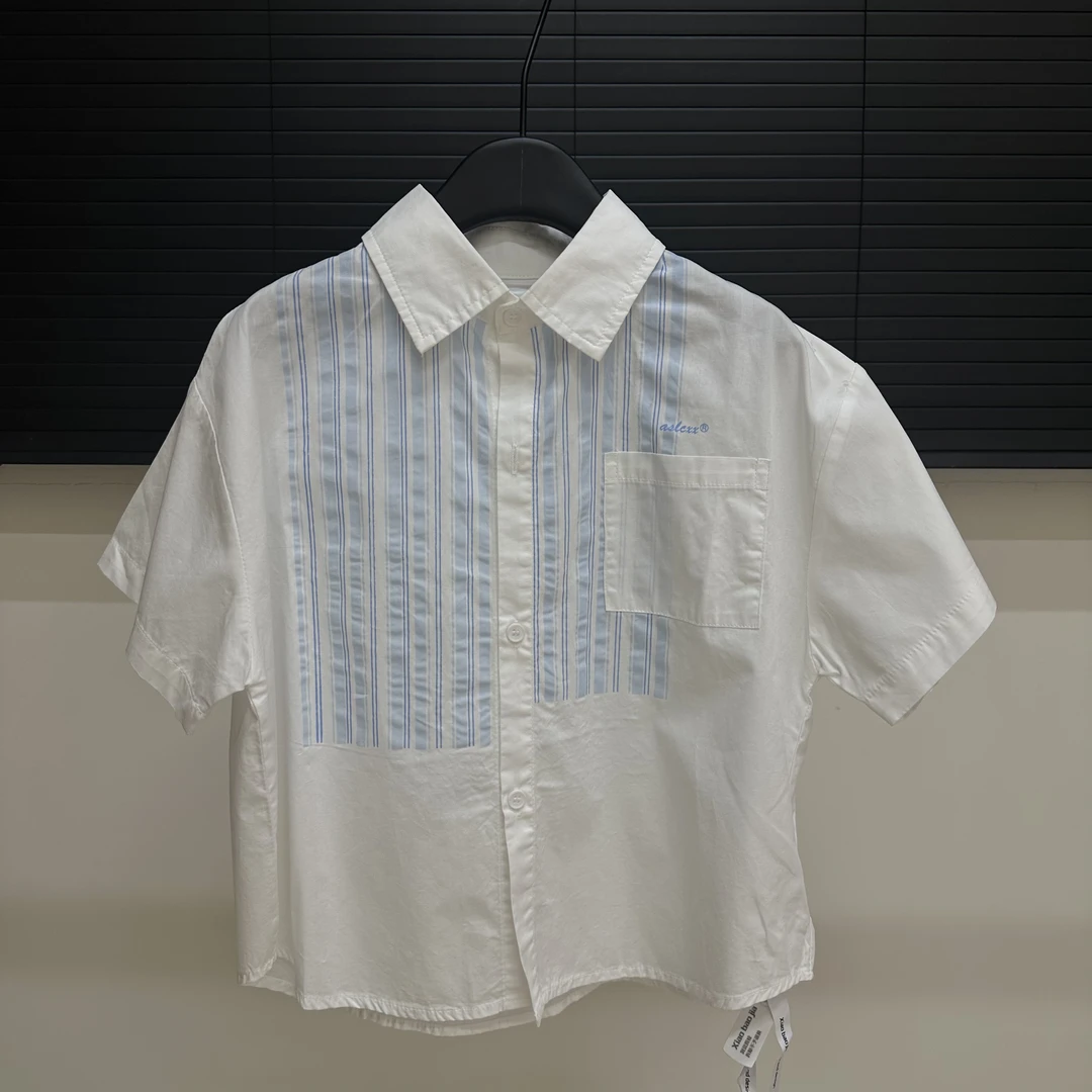 儿童短袖衬衫2025夏季男童薄款翻领条纹韩版百搭洋气衬衫潮流上衣