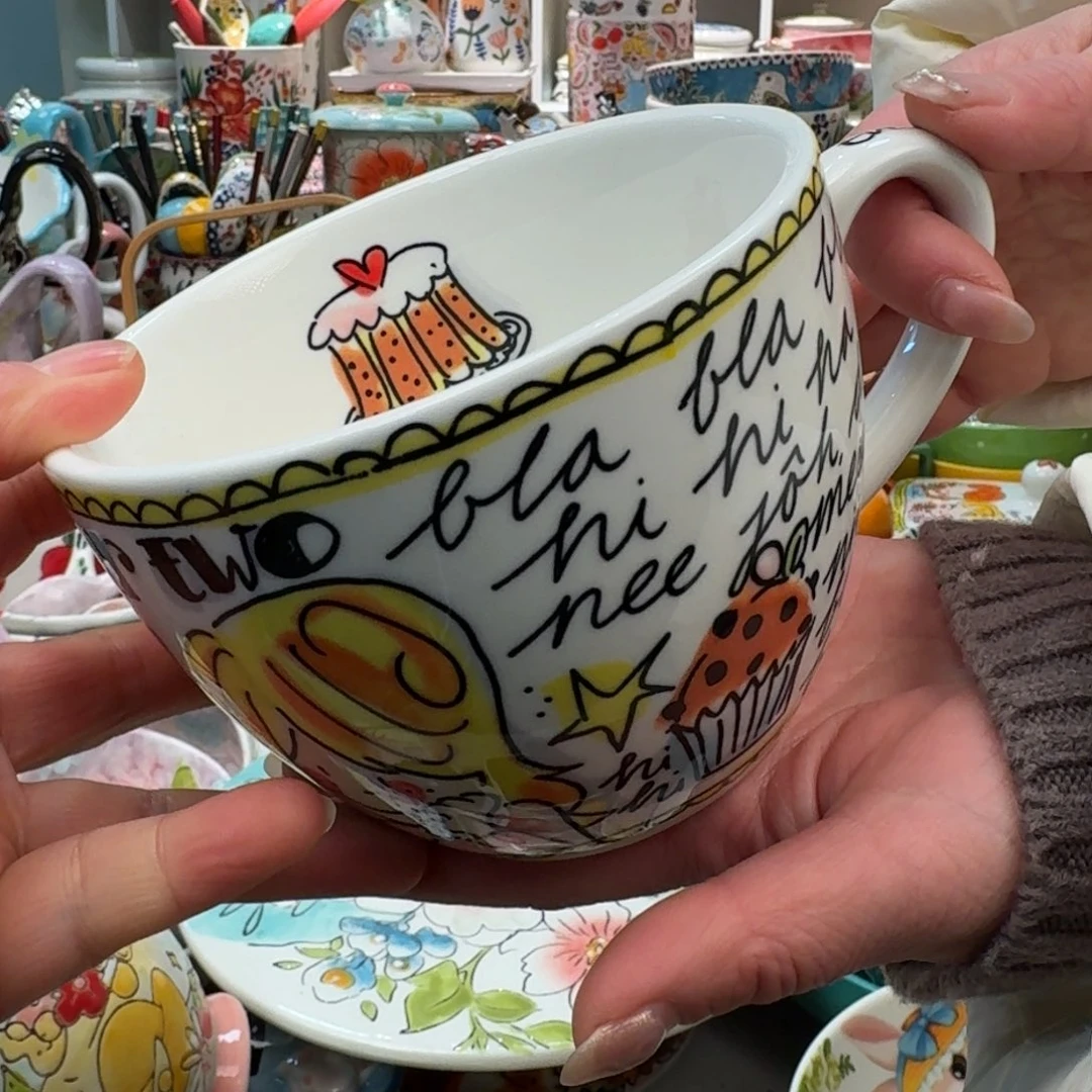 瓷片荷兰字母情侣大号早餐杯1只