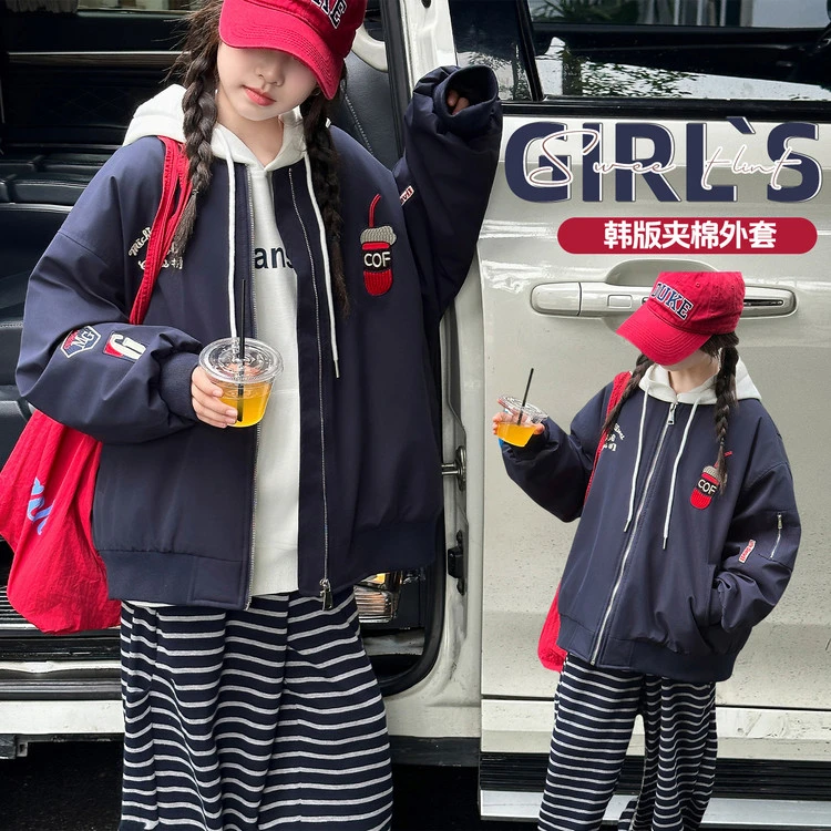 女童加厚外套深秋初冬季新款中大童夹棉棒球服女孩韩版冲锋衣冬装