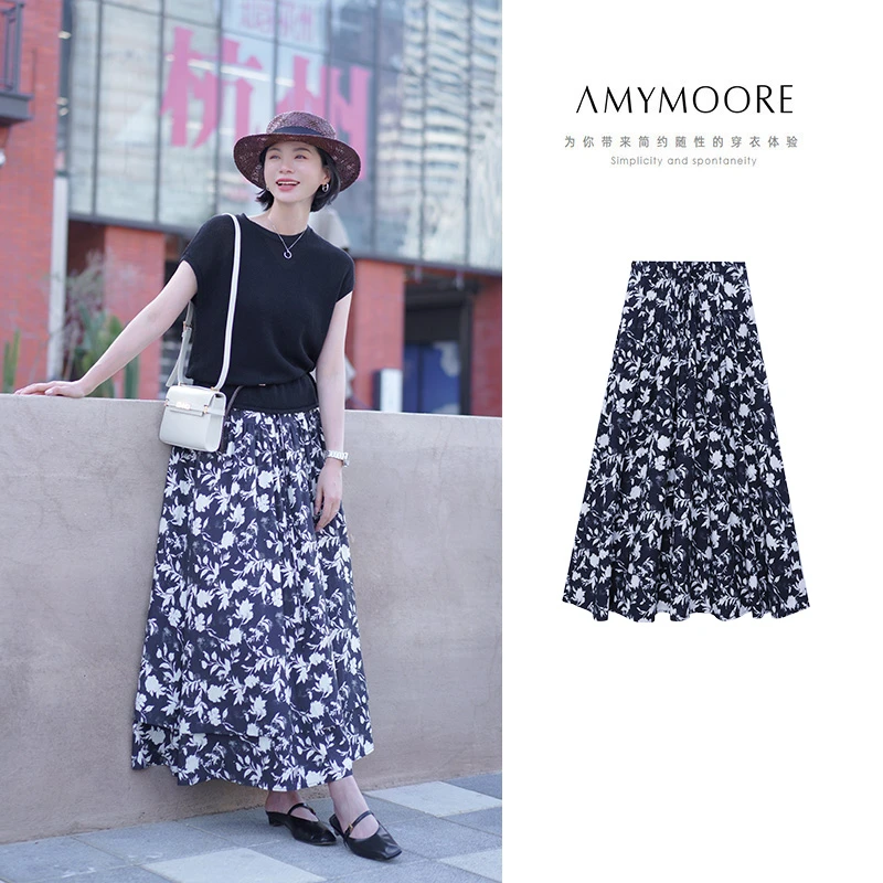AMYMOORE艾莫尔女2025年夏季半身裙子薄款碎花显瘦时尚印花242061
