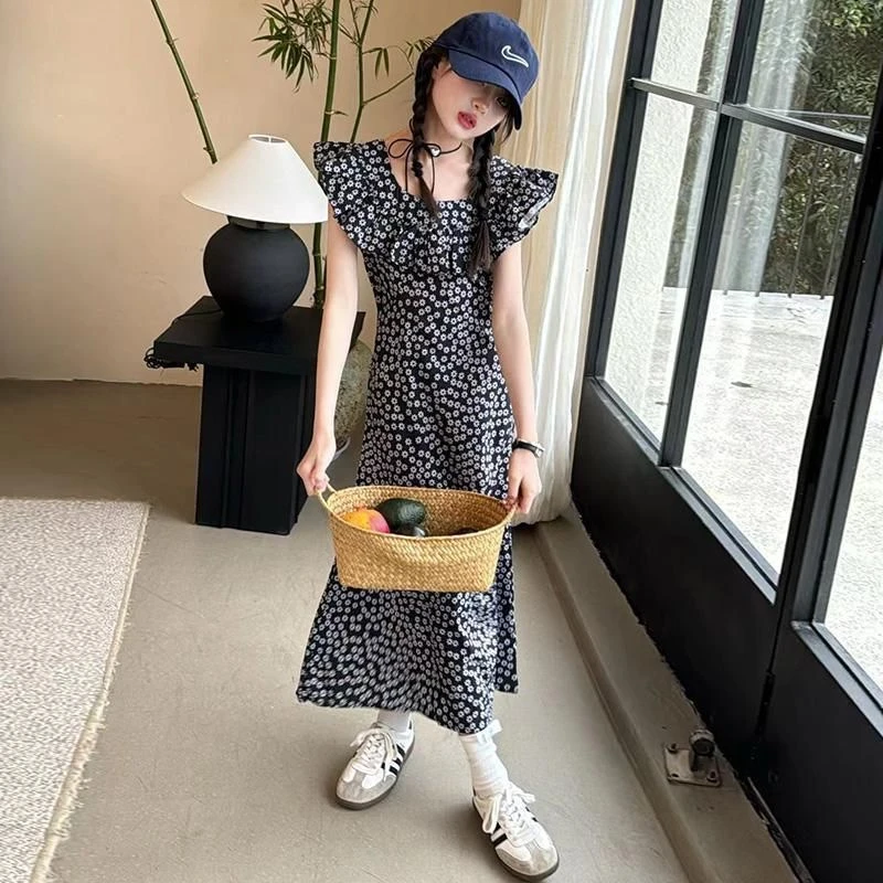 女童夏季连衣裙2025新款中大童超洋气夏装公主裙小女孩碎花长裙