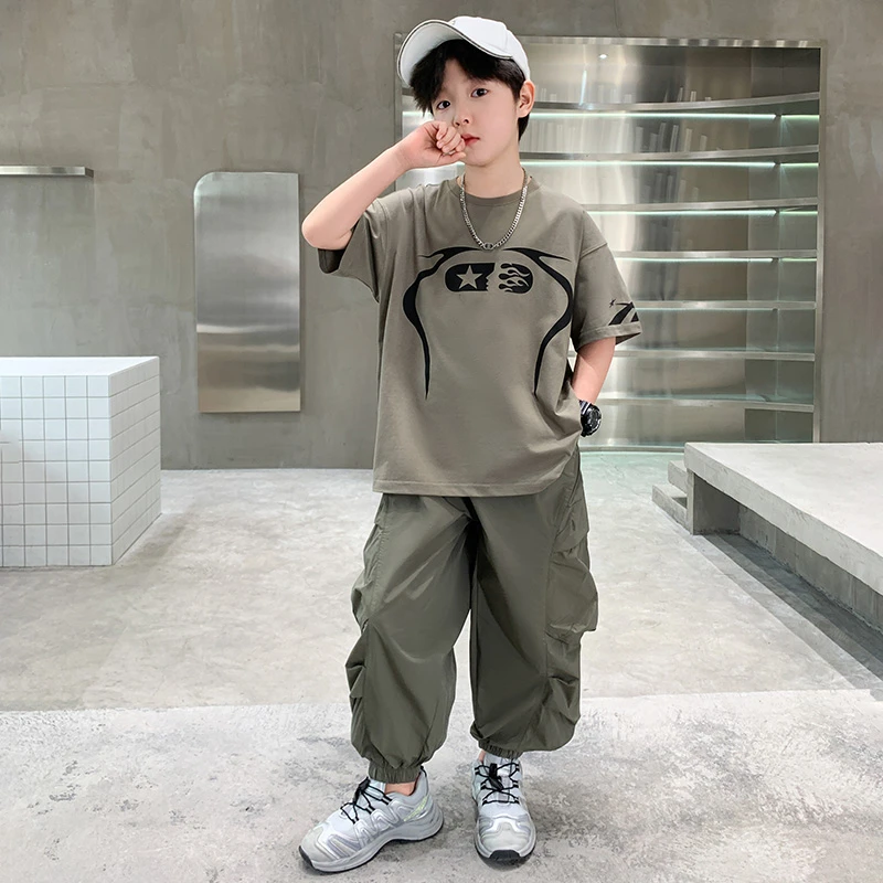 童装男童短袖t恤套装夏装2025新款儿童装夏季中大童夏款男孩潮牌T