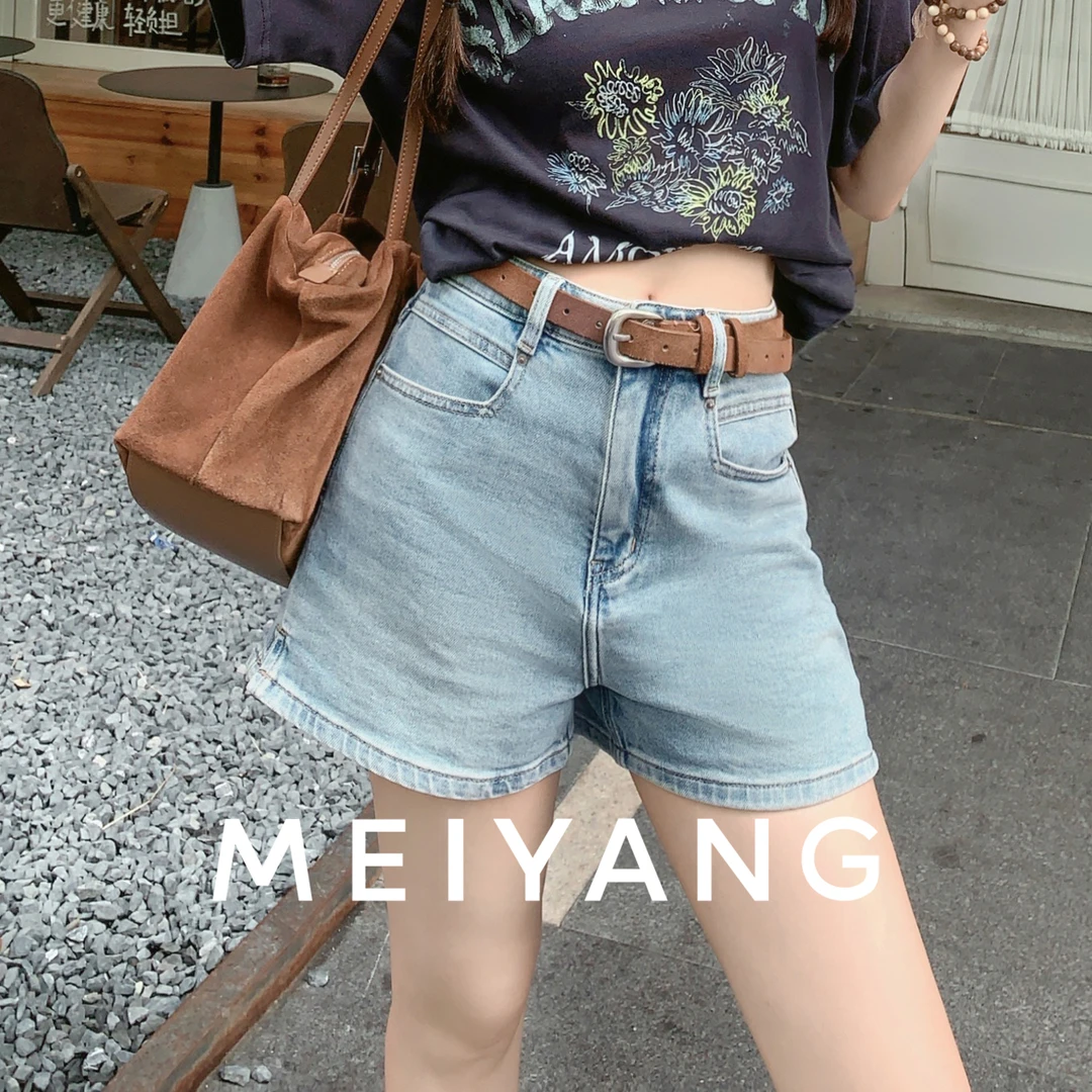 A美洋MEIYANG 夏果四号牛仔短裤 特深兰竹节肌理A字休闲裤-周二