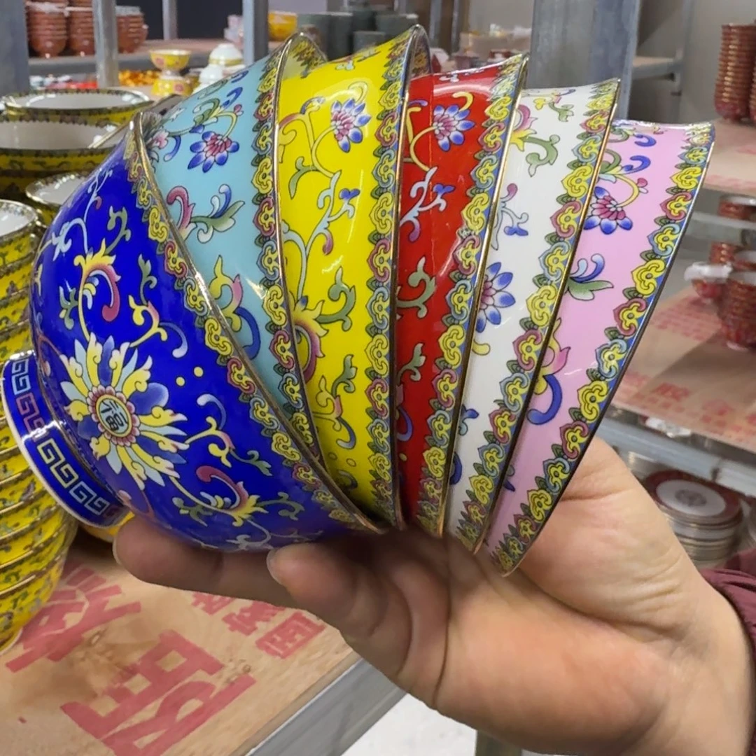 摆件陶景德镇珐琅彩餐具6个