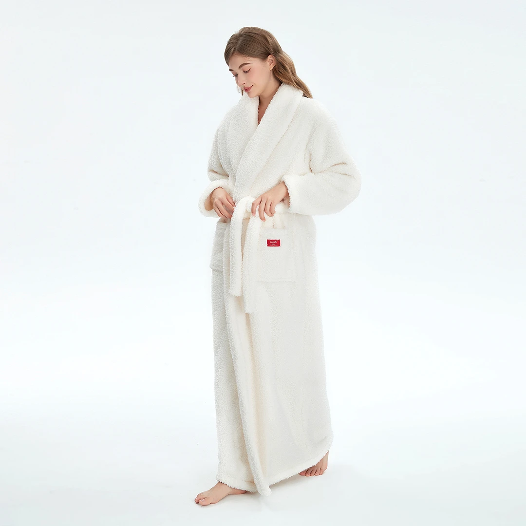 高级感加绒加厚睡袍女冬季超长款到脚背浴袍外披大码睡衣家居服