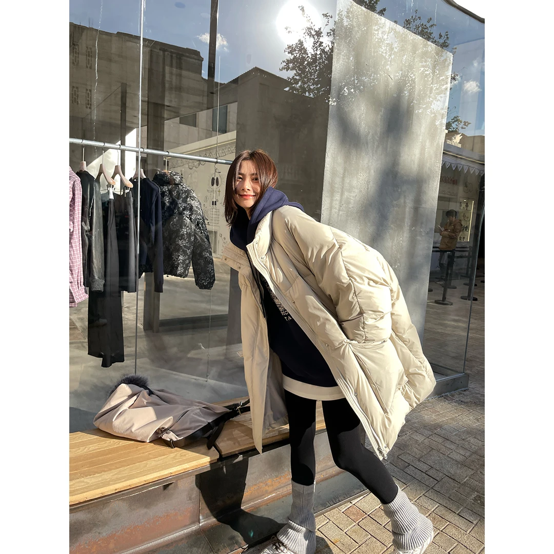 JCCC影子【随身被窝】杏灰蝙蝠廓形立领90白鸭绒长款羽绒服JE5PYW10