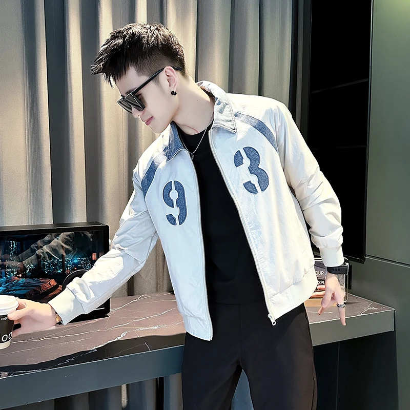 男士外套春秋季爆款2025新款高级感网红洋气炸街痞帅牛仔拼接夹克