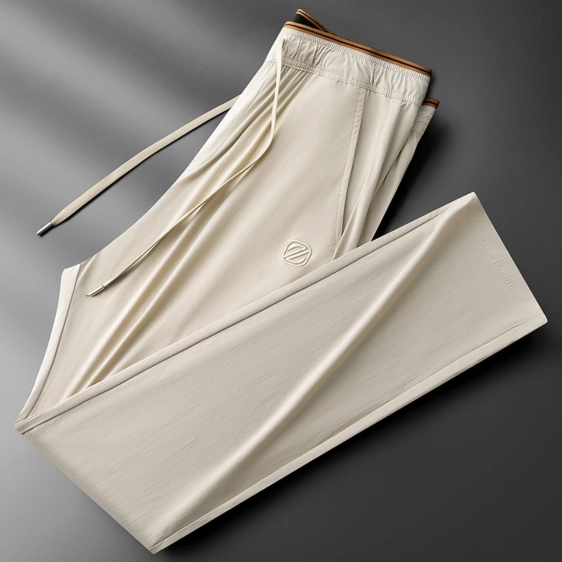 轻奢级夏季薄款冰丝速干运动卫裤男高级感腰头织带设计男士休闲裤
