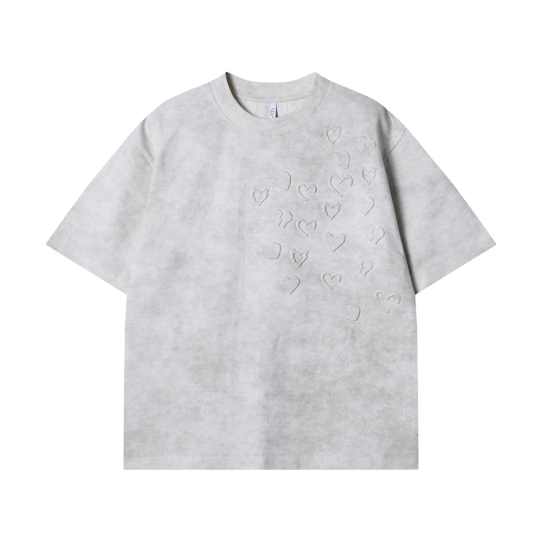 夏季高级感新款韩版立体爱心纯色圆领短袖T恤时尚休闲百搭上衣