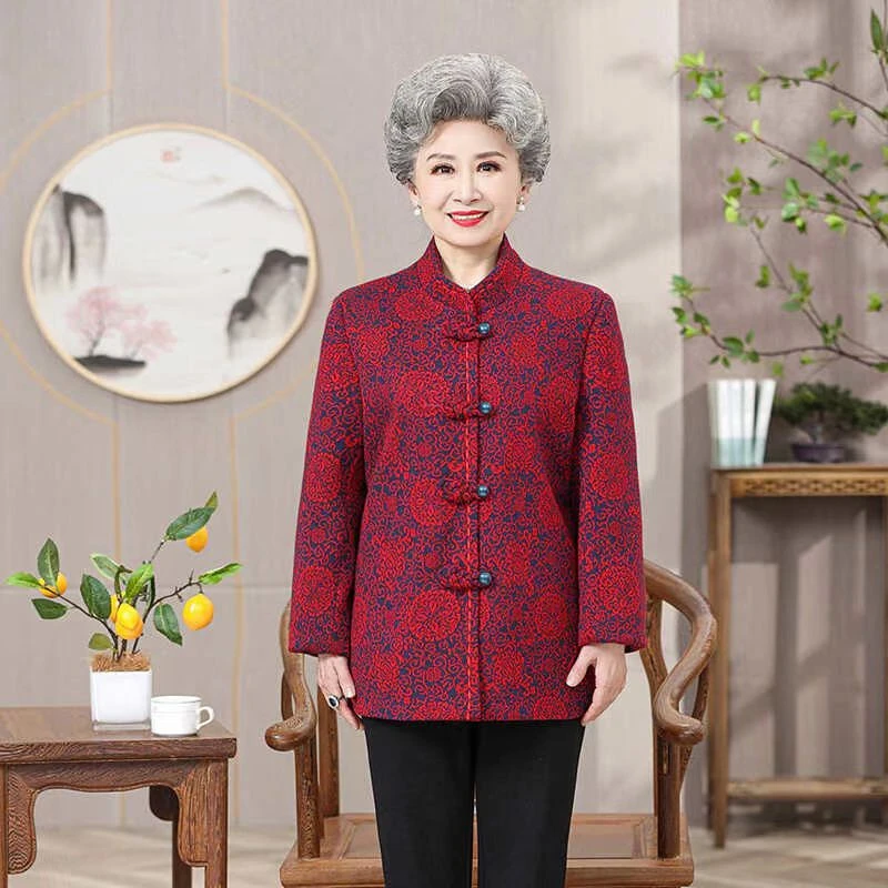 11137中老年女士唐装复古盘扣花外套老人衣服外套[E仓西]