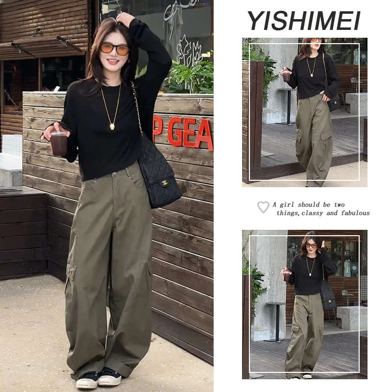 早秋时尚穿搭2025年新款简约韩系长袖圆领卫衣高腰工装裤两件套装