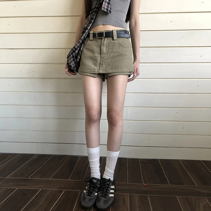 高个子卡绿色a字裤裙女夏高腰显瘦防走光超短裙裤ins风半身裙子潮