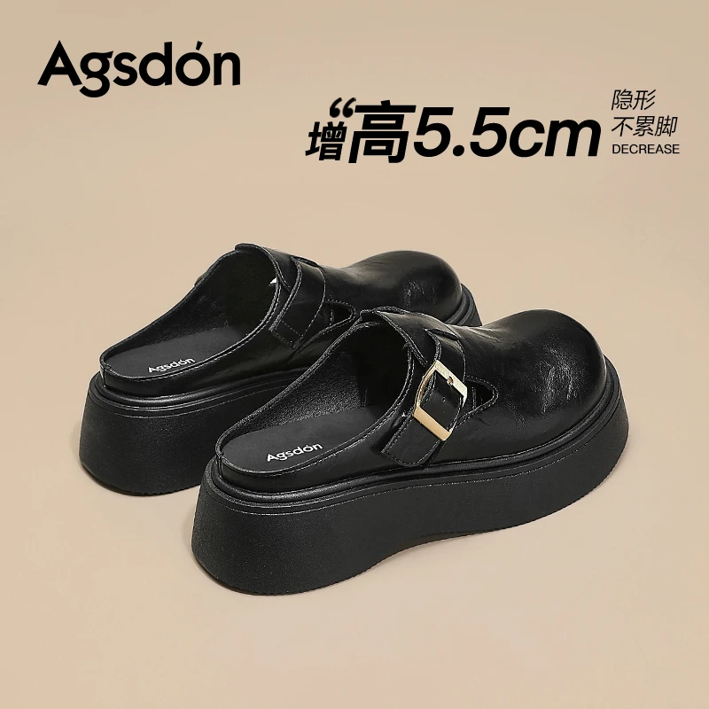 奥古狮登厚底包头拖女2025新款春季增高黑色懒人穆勒鞋一脚蹬爆xx