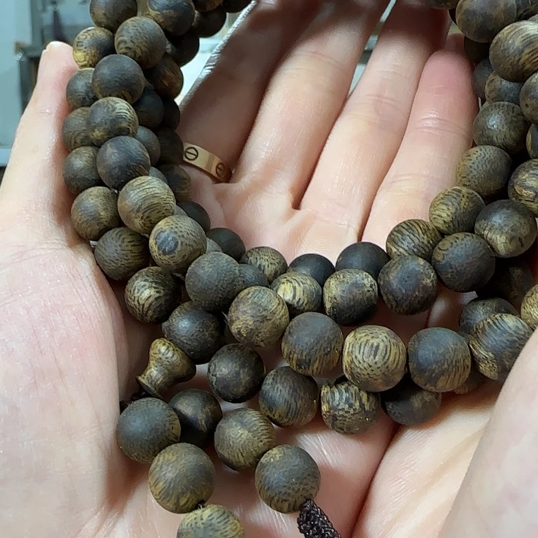 沉香手串绿奇楠沉香圆珠多圈108颗珠子39克手串