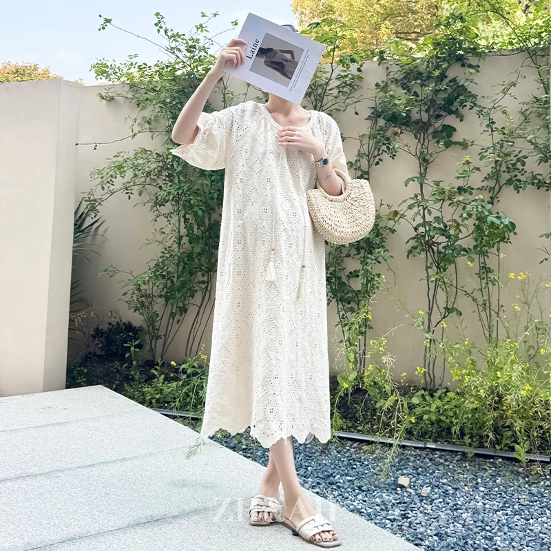 ZH&AH【月光诗人】夏季新款时尚气质百搭设计款孕期通勤纯棉连衣裙