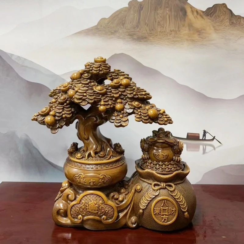 发财树摇钱树招财聚宝盆摆件（金蟾可以旋转）长38高38