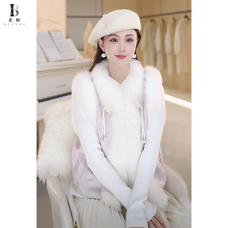 【北栀】国风盘扣狐狸毛鹅绒马甲810902