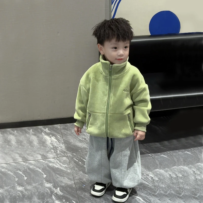 儿童校服神器双面奥粒绒立领外套秋冬新款2025年男童保暖夹克棉服