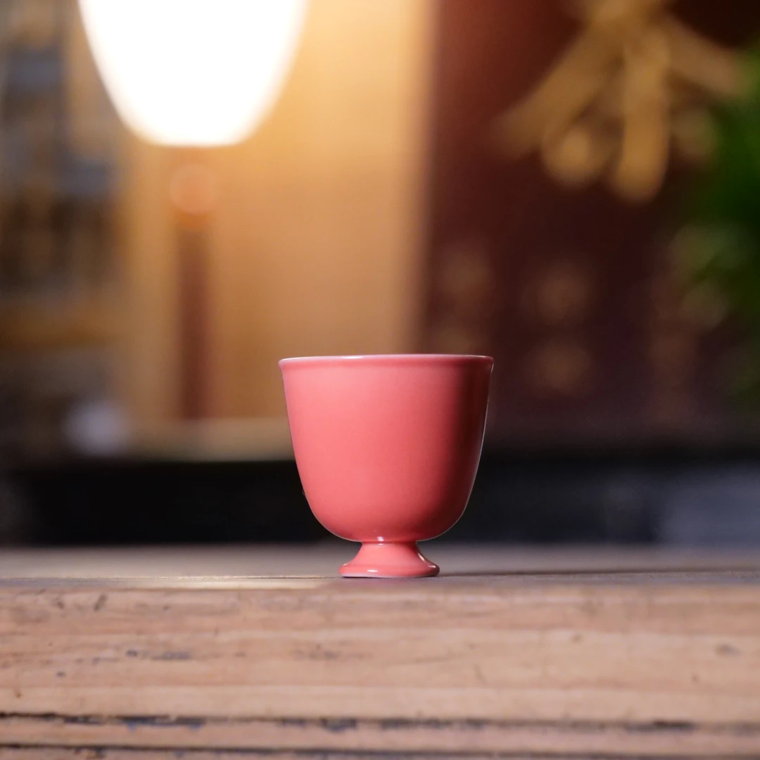 她山她海【柴烧胭脂粉高足杯2号】高温陶瓷柴烧家用精美茶杯