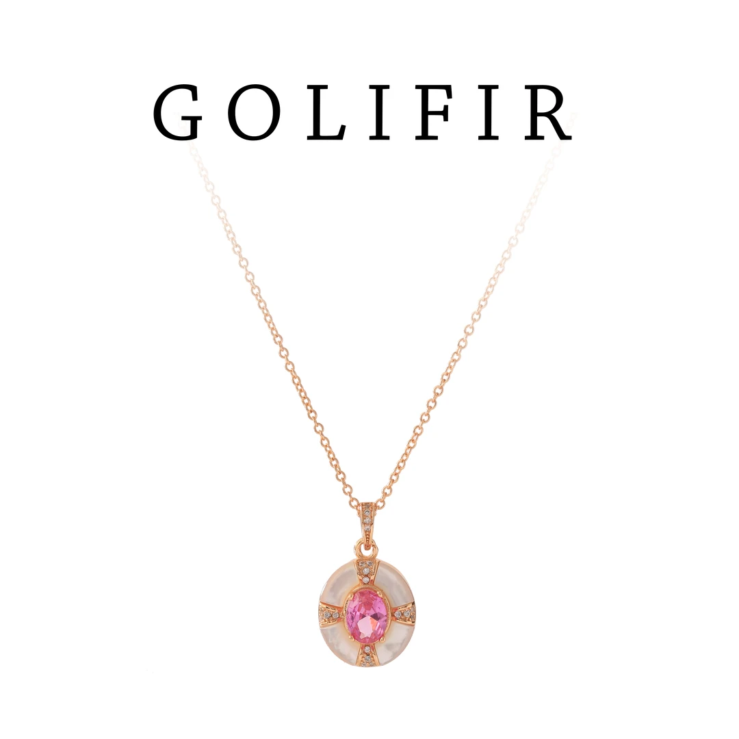 铜合金项链 【GOLIFIR】 Sparkle 系列 马卡龙胭脂粉宝石项链X016