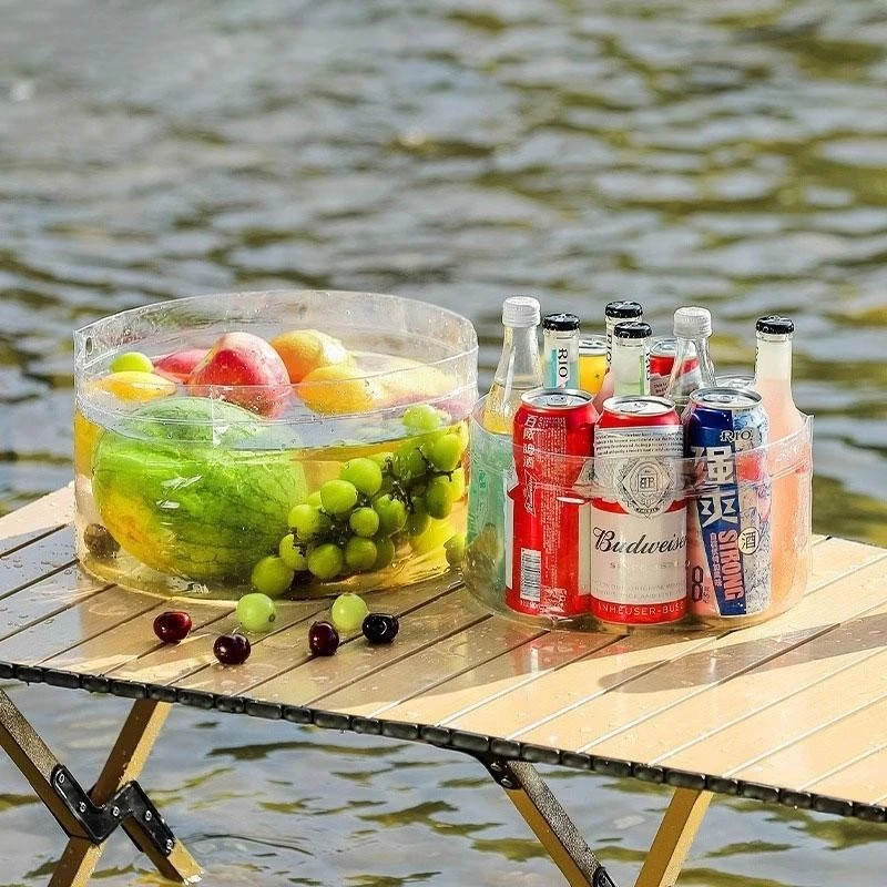 新款折叠式水盆便携式户外旅行洗菜盆洗衣洗脸透明压缩储水袋C947