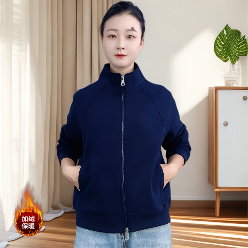 加绒卫衣户外拉链女短款冬季磨毛正肩立领女士