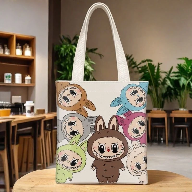 labubu帆布袋女拉布布学生补习手提袋容量装书袋子包ins可爱卡通