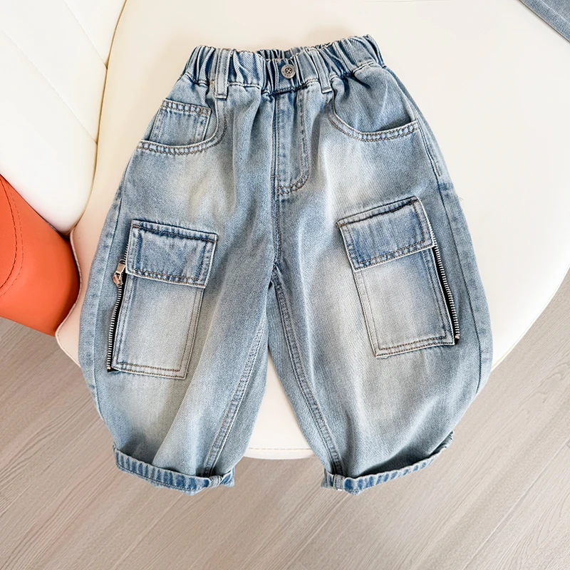 【长裤】儿童牛仔裤春秋新款男童韩版洋气半口袋拉链裤子CK048