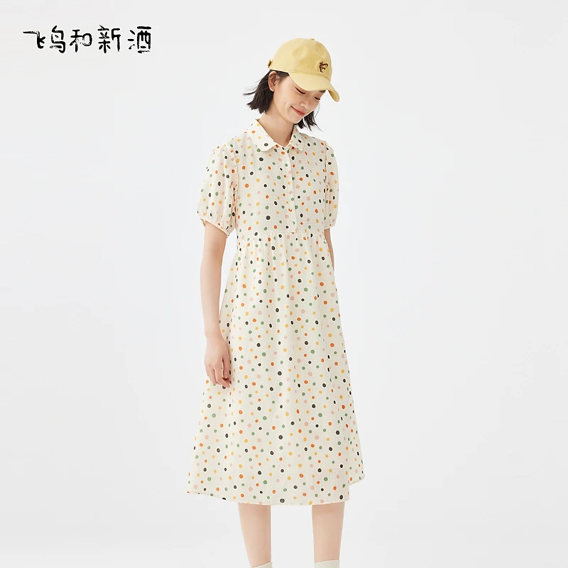 【艾钱钱】飞鸟和新酒波点短袖连衣裙休闲女裙FD430182088