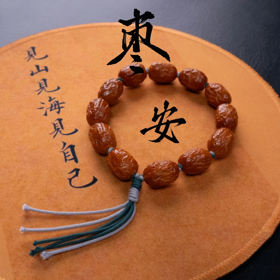 【枣安】原生态老树梅林水晶核手工雕刻精品大枣橄榄核串文玩手串