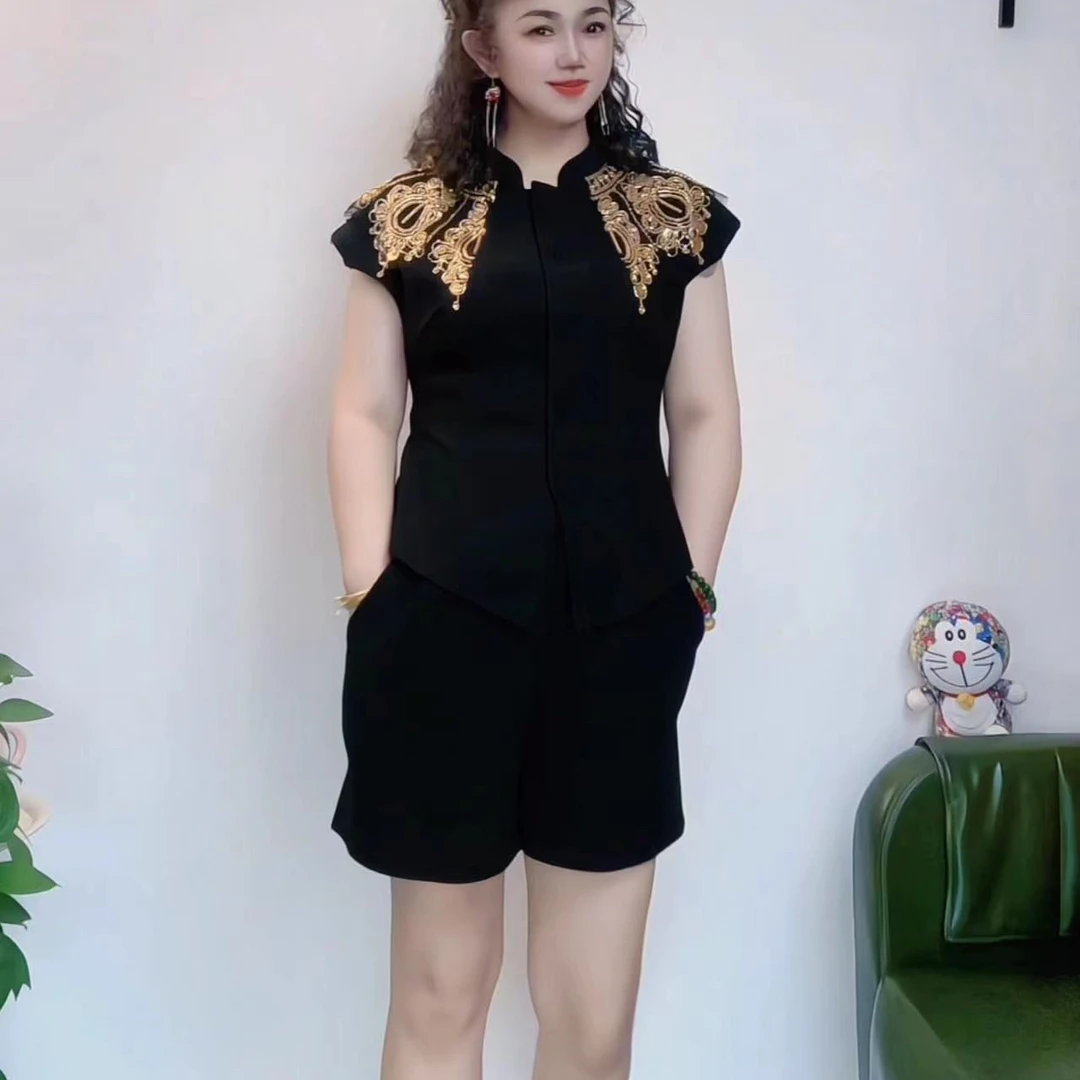 短款新款浪漫重优雅气质复古时尚大气上衣+裤子两件套套装9197