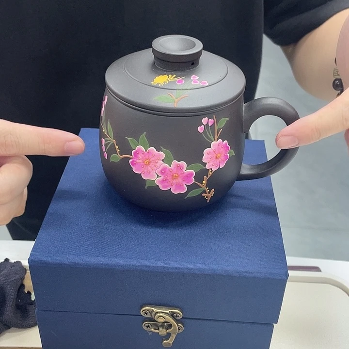 茶杯紫砂浮**岸石黄幻彩桃花三件套