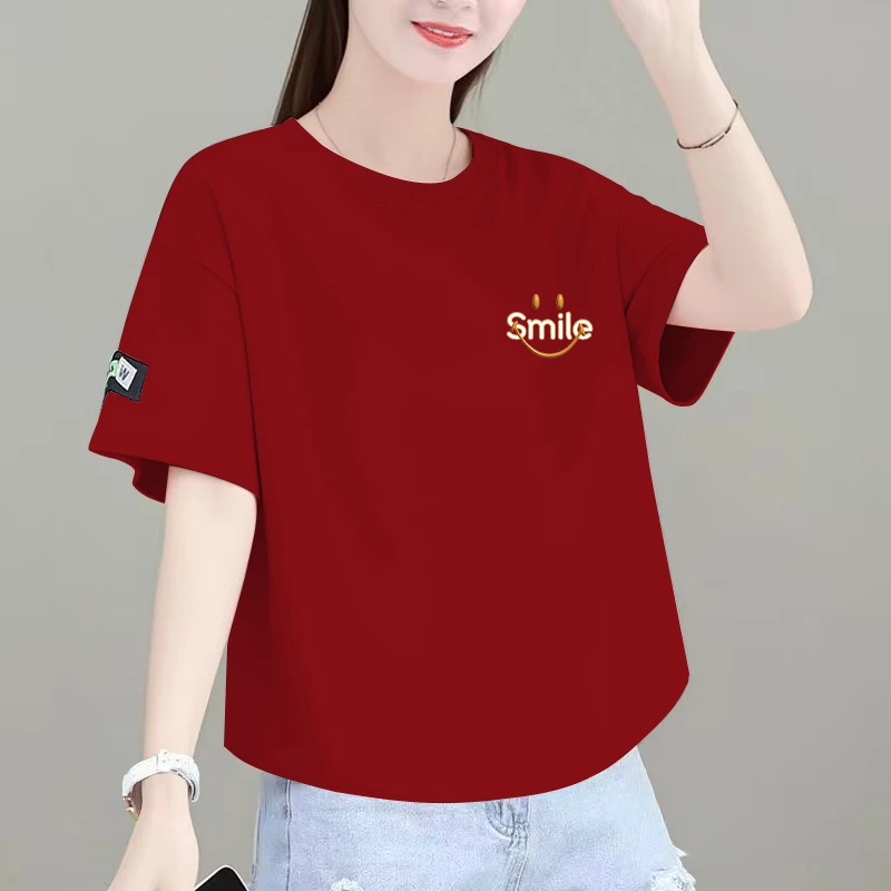夏季新款纯棉短袖T恤女减龄百搭休闲女士时尚宽松显瘦遮肚上衣