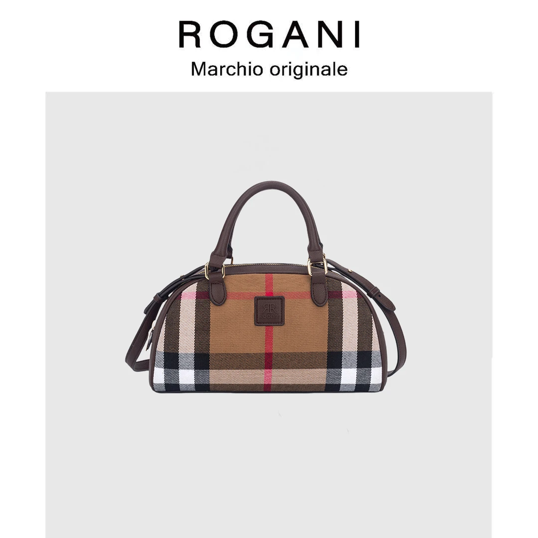 ROGANI经典百搭棕棋盘格大号元宝单肩手提包6665