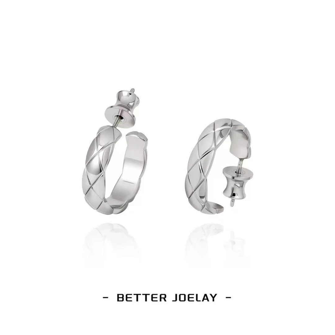 铜合金耳饰 BETTER JOELAY【圆月格纹耳钉】时尚高级耳钉BLH0050