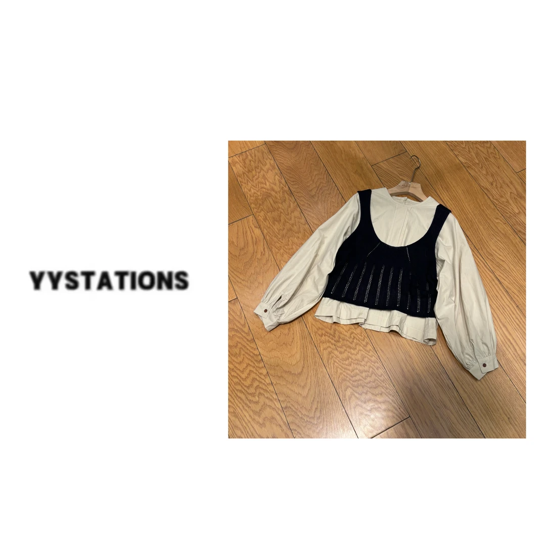 YYSTATIONS 【小美满！】小背心针织衫上衣+圆领泡泡袖打底衬衫-8889