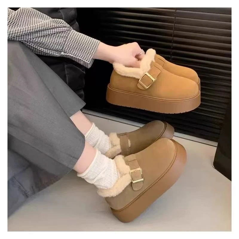 A厚2底加绒雪地靴女2024秋冬新款增高百搭皮毛一体保暖博肯棉鞋