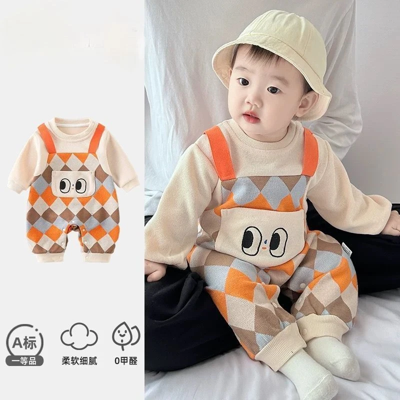 婴儿衣服春秋男女宝宝秋季连体衣帅气长裤新生儿爬服外穿长袖哈衣