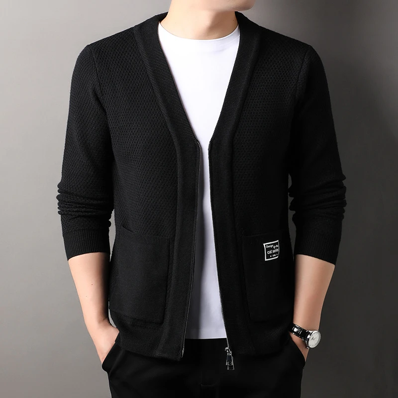 纯色开衫男士休闲针织衫纯色时尚韩版男装外套