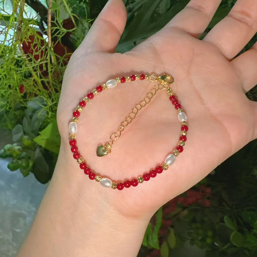 铜合金仿珍珠手链 1原创设计款安格拉红珍珠手链串珠时尚设计