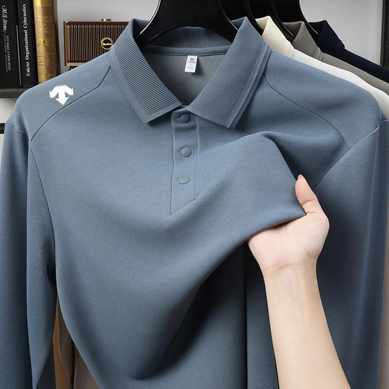 【专柜同款】迪桑家男长袖T恤纽扣宽松型冬季Polo衫秋冬季修身运动