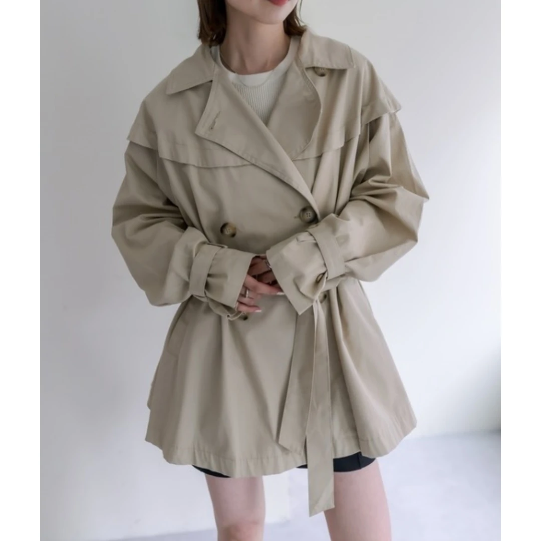 【DD外贸】春季新款 M 荷叶边设计感棉质百搭休闲风风衣外套女士