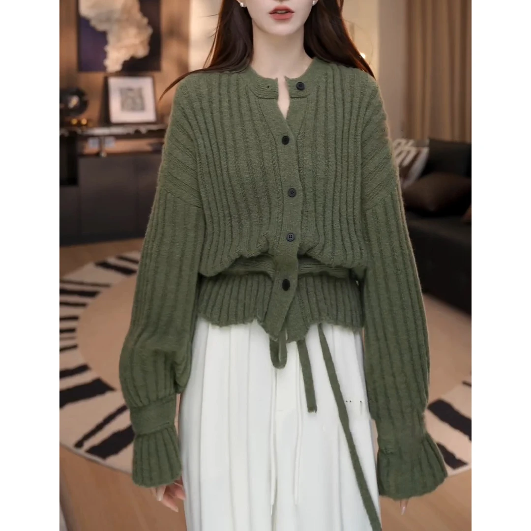 洋气休闲设计感绑带收腰显瘦毛衣小衫女秋冬季新款时尚百搭上衣潮