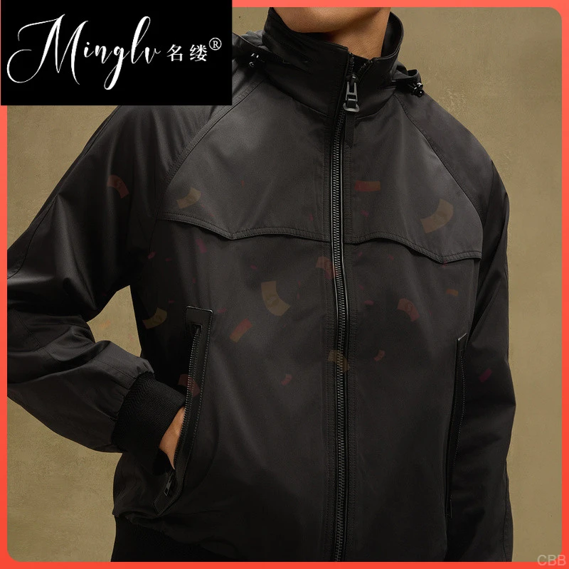 名缕短款外套防风黑色户外冲锋衣立领连帽夹克男秋冬季休闲软壳