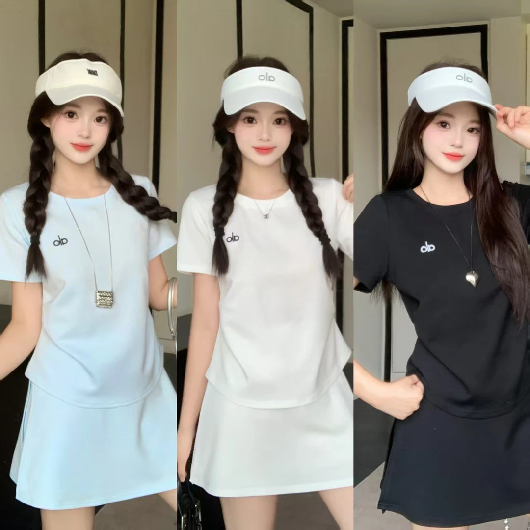 大码女装2025夏季新款圆领休闲风韩版百搭短袖上衣短裙两件套2088