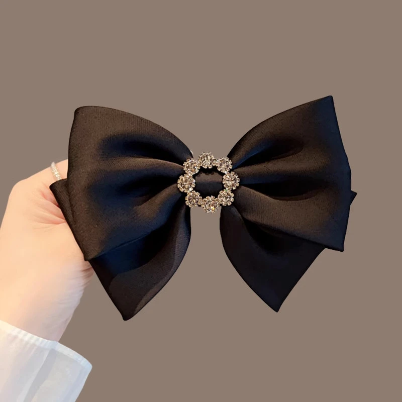 水钻的高级感！蝴蝶结缎面发夹女新中式头饰发饰八字黑色顶夹饰品