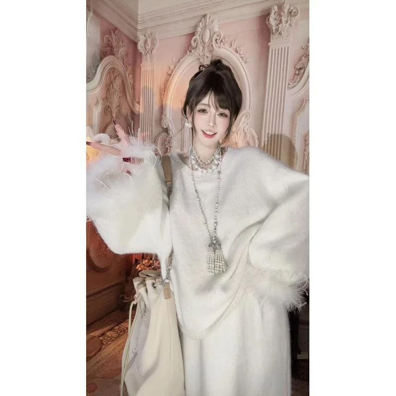 【崔】雪域精灵上衣 M0190时尚秋冬卫衣毛毛袖韩版套头宽松毛衣圆领
