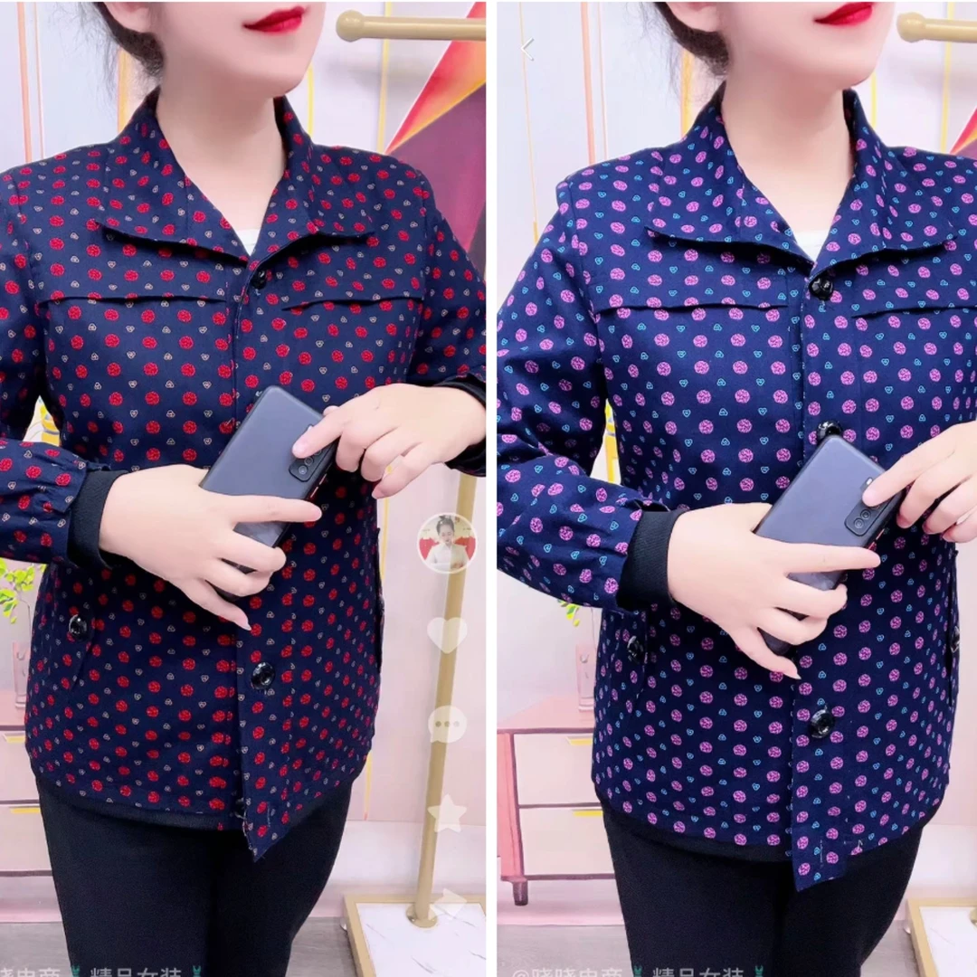 春秋新款中老年格子加衬短外套宽松舒适百搭显瘦