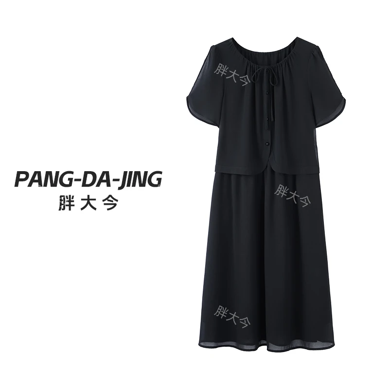 胖大今定制大码夏季时尚显瘦遮肉气质短袖中长款连衣裙ZB7291